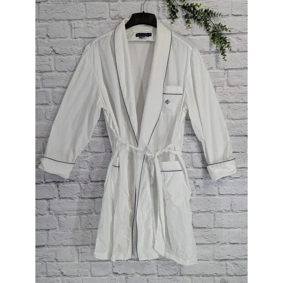 SINGLE STITCH🌿Ralph Lauren Robe Unisex M/L Belted Cotton Piping Bath LoungeLogo - Picture 2 of 13